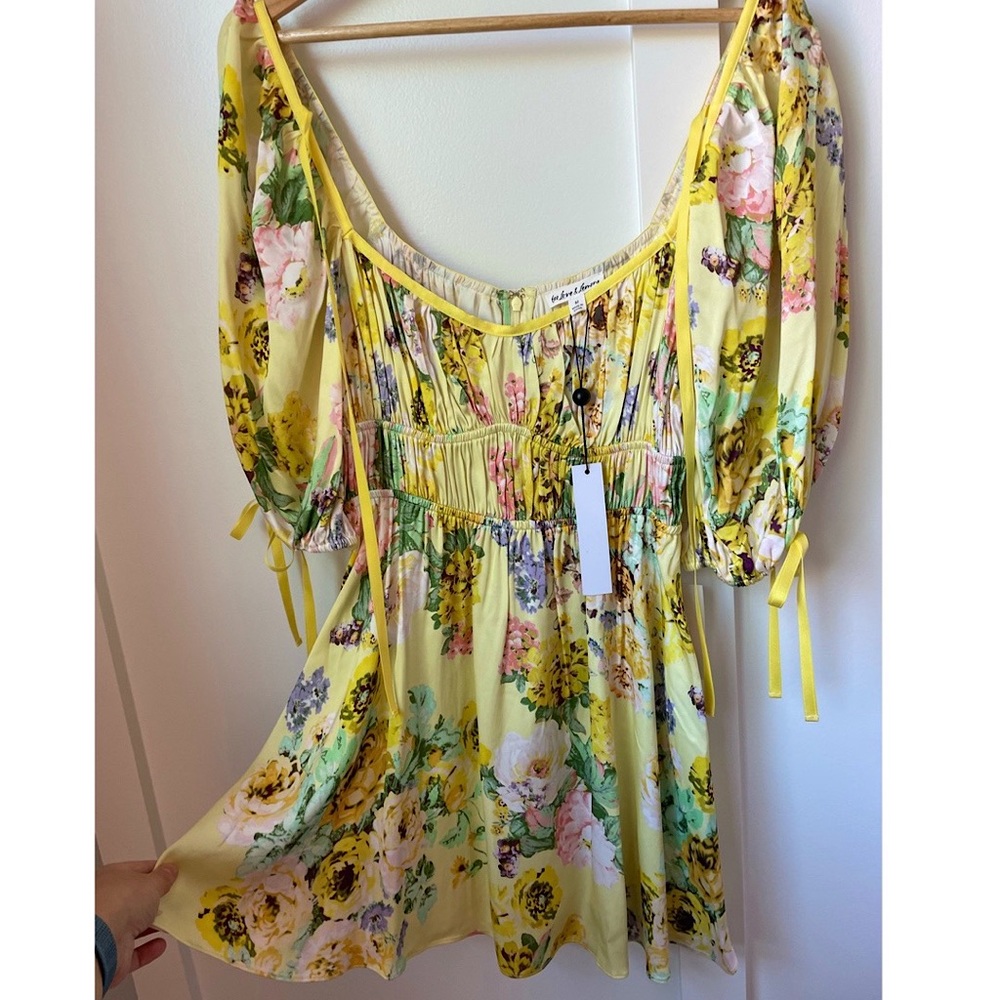 For Love And Lemons Yellow Floral Mini Dress